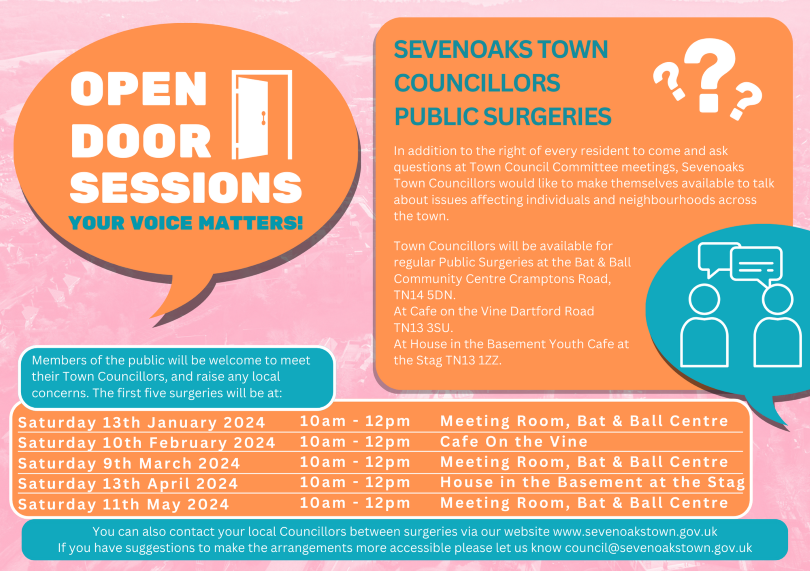 Poster Showing the Dates and Times of the Sevenoaks Councillors Surgeries in 2024