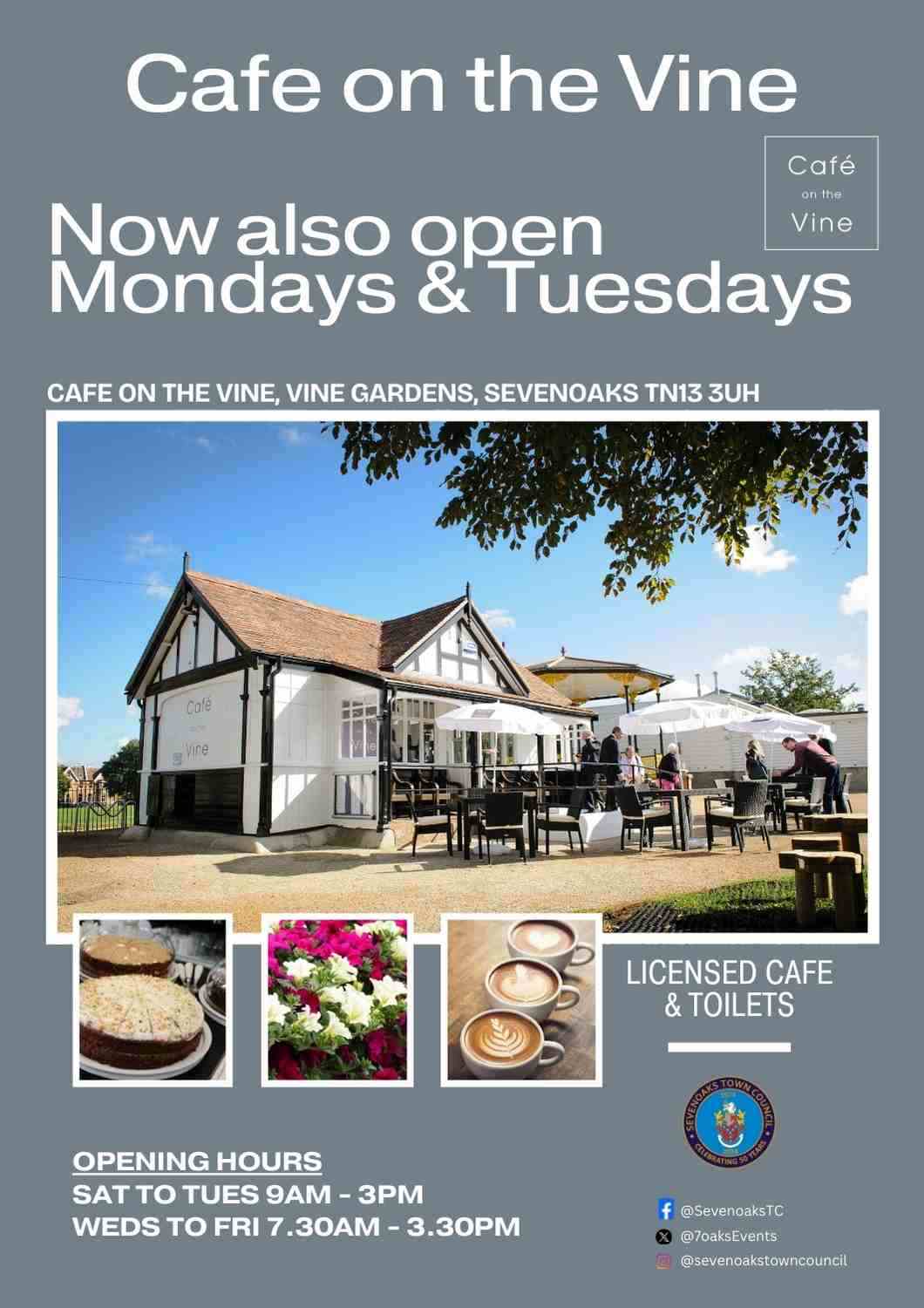 Cafe on the Vine now open 7 days!